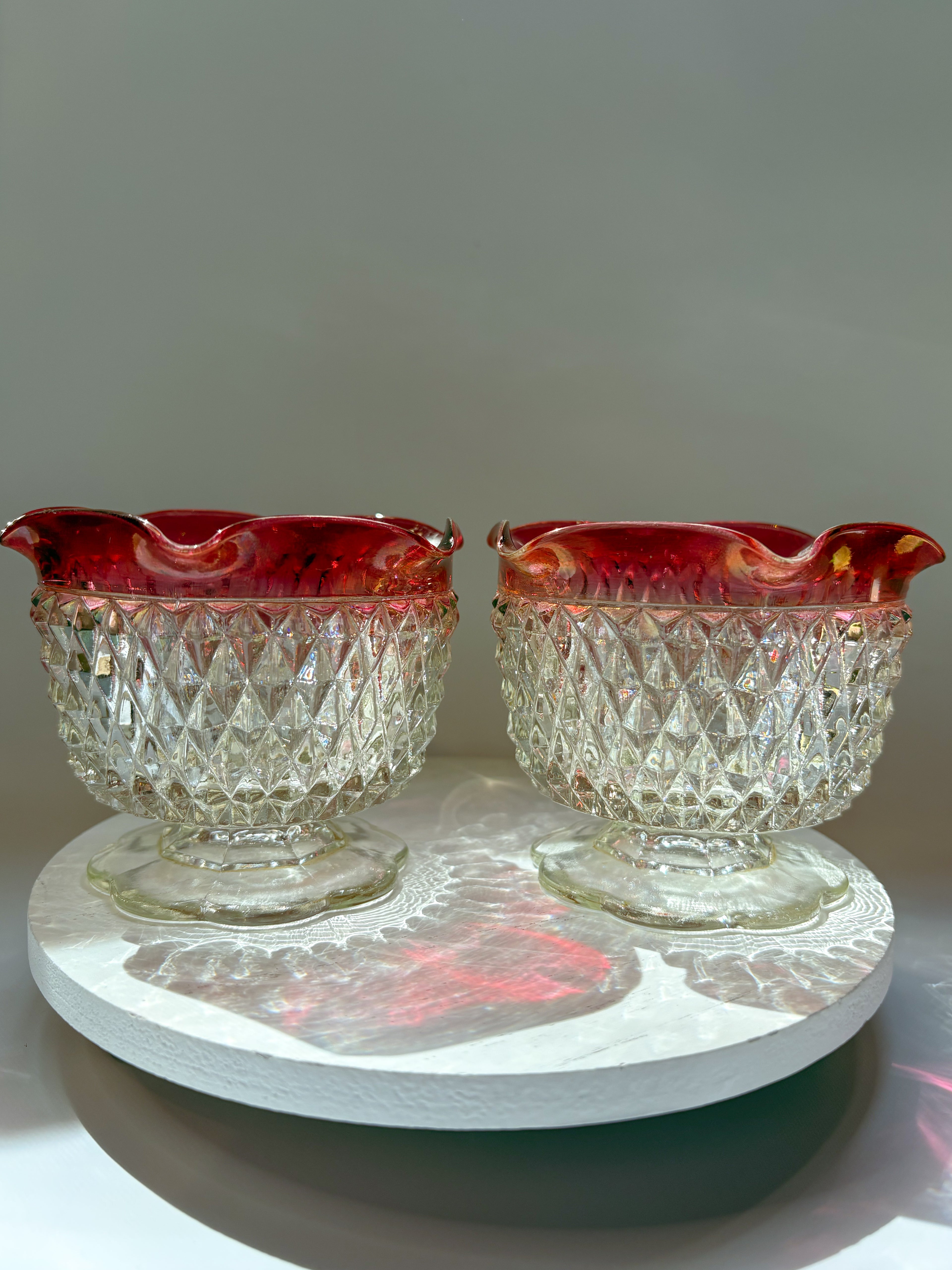 Set of Indiana Glass “Diamond Point” Candle Bowls