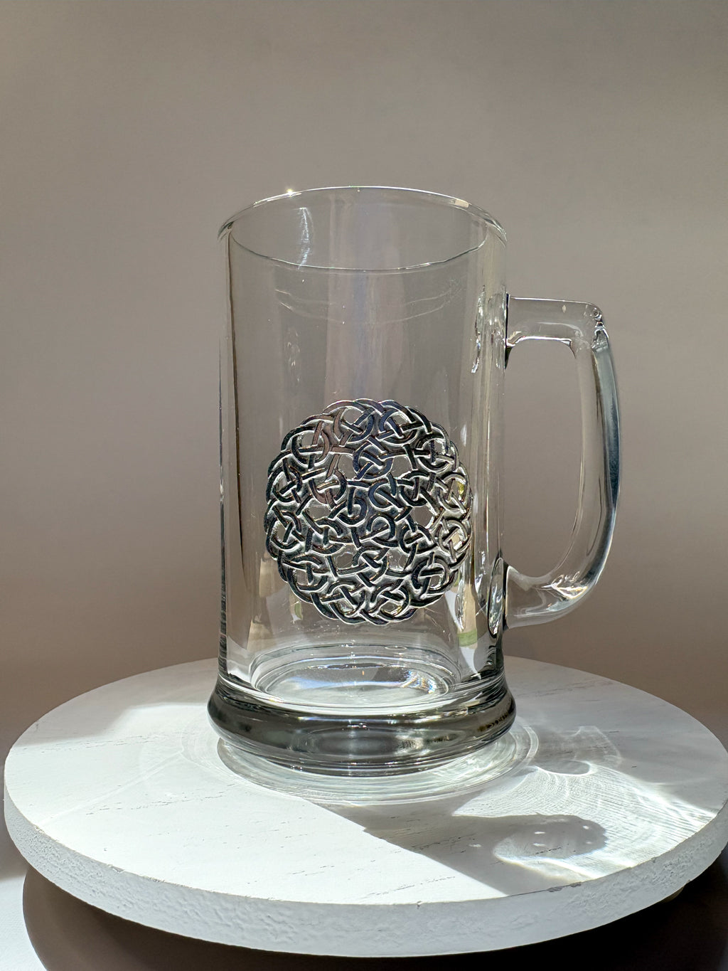 Vintage Libbey Glass Tankard with Circular Celtic Knot