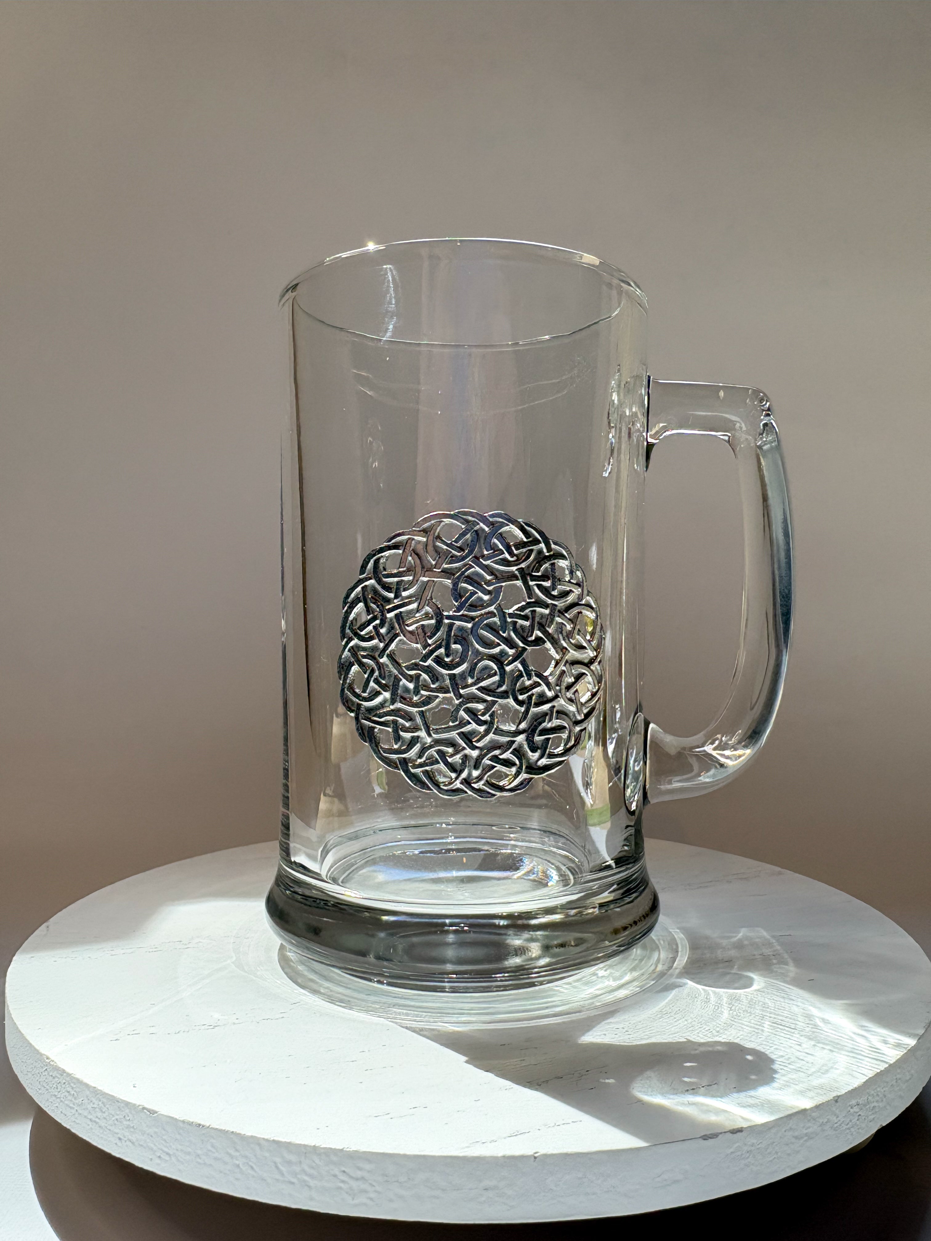 Vintage Libbey Glass Tankard with Circular Celtic Knot
