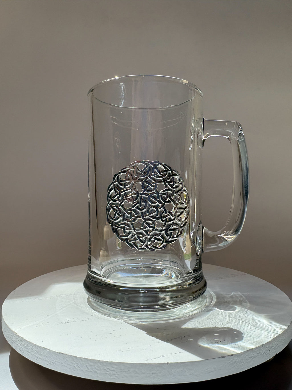 Vintage Libbey Glass Tankard with Circular Celtic Knot