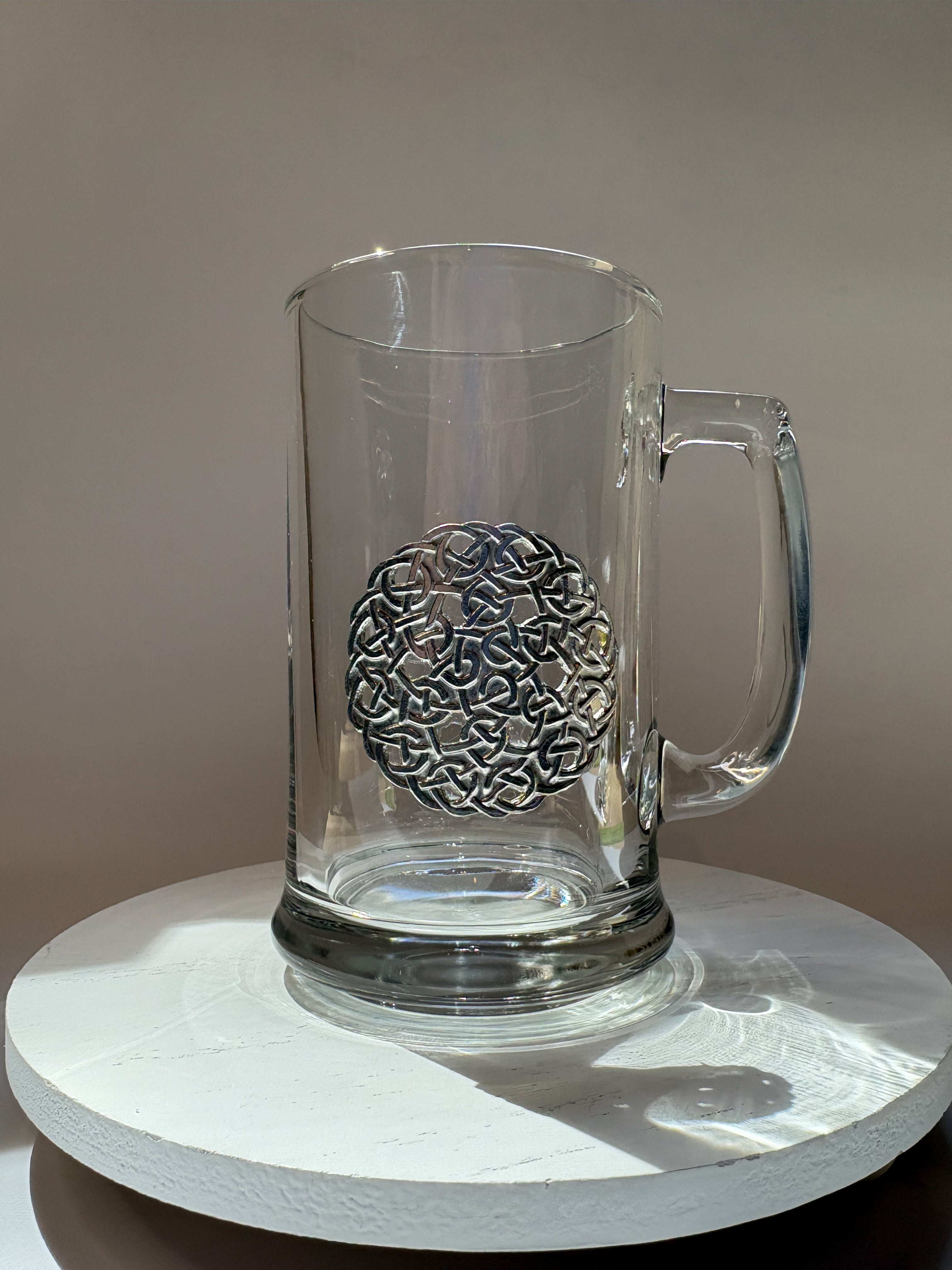 Vintage Libbey Glass Tankard with Circular Celtic Knot