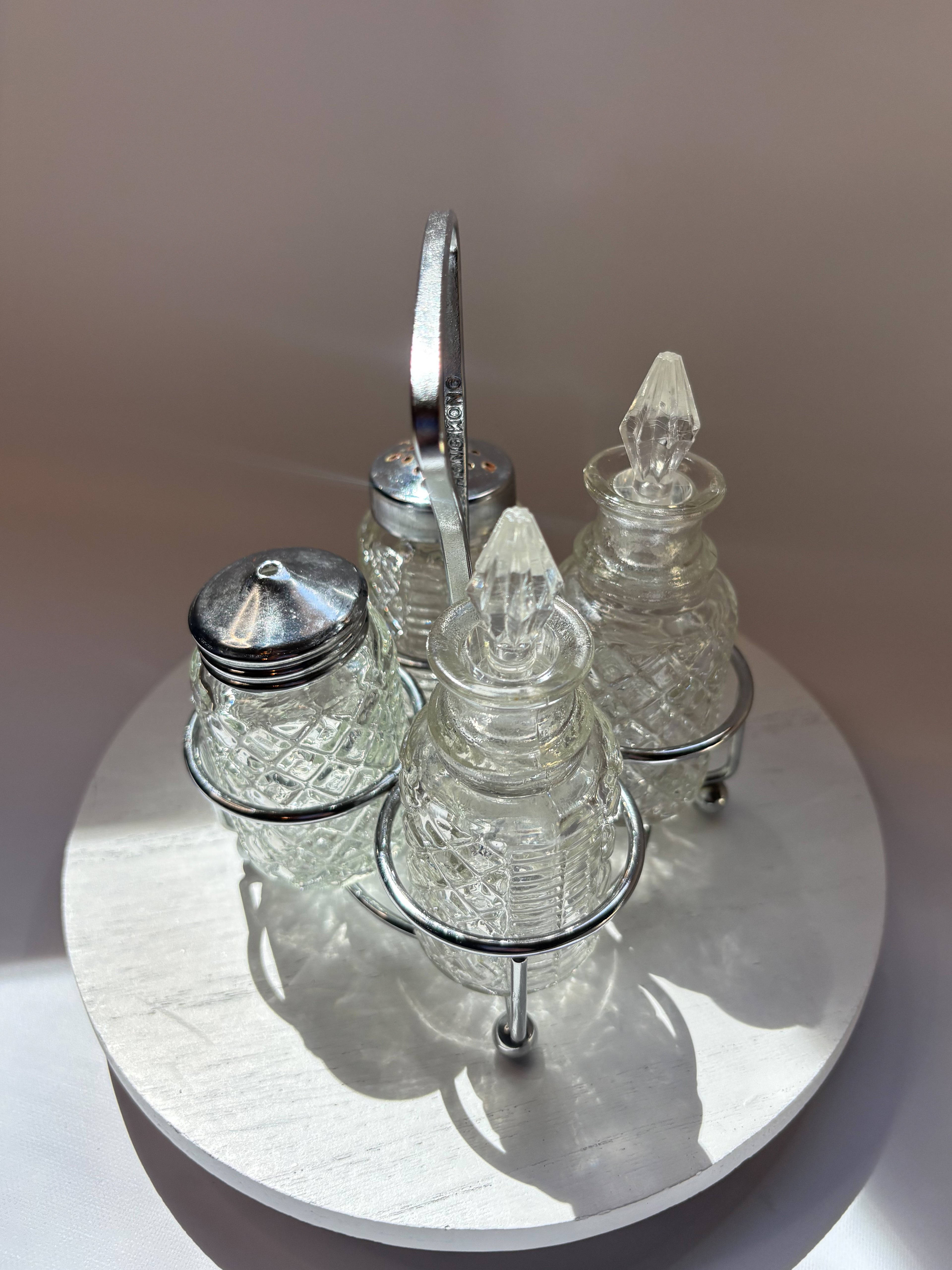 Vintage Glass Condiment Set