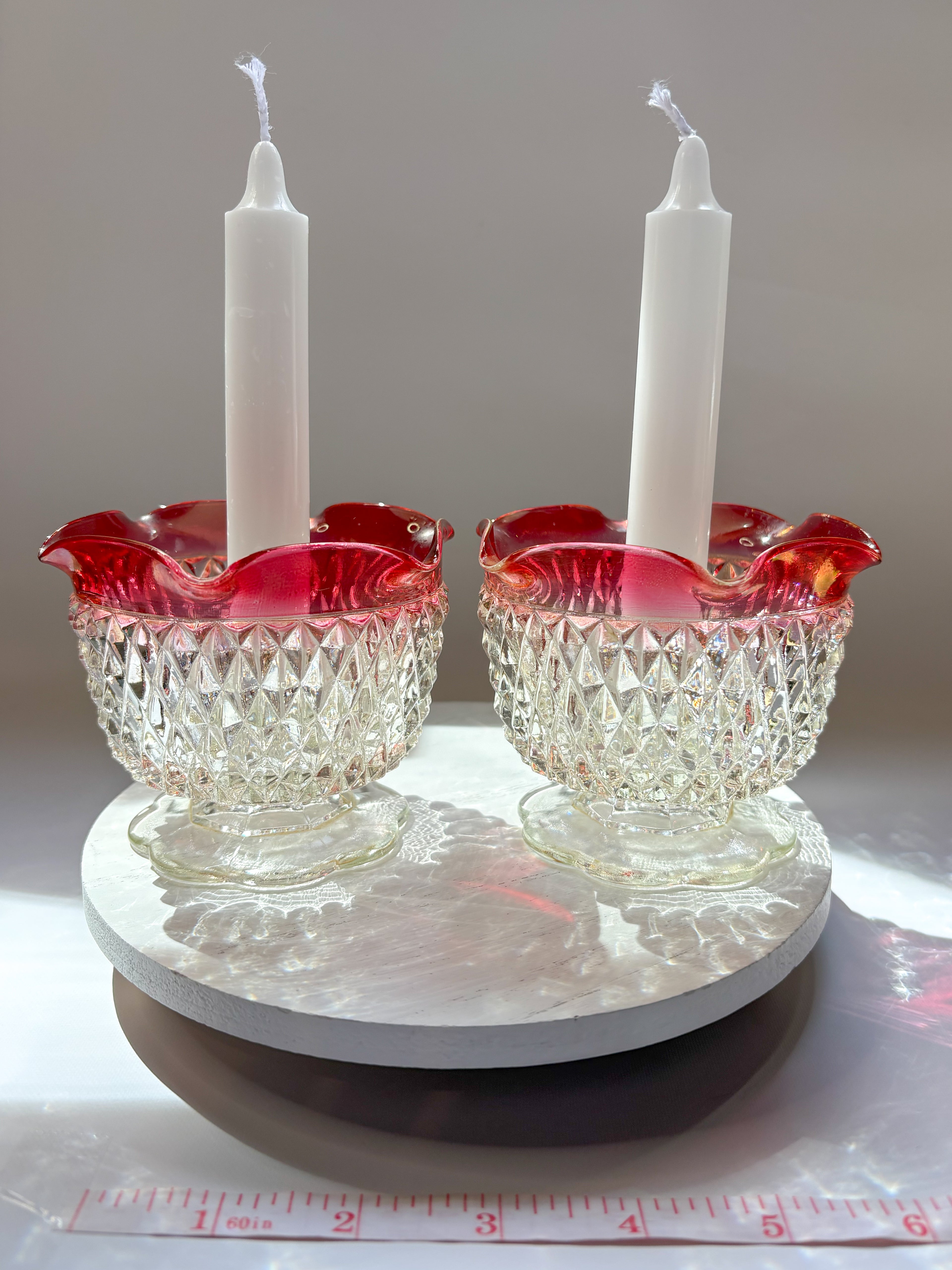 Set of Indiana Glass “Diamond Point” Candle Bowls