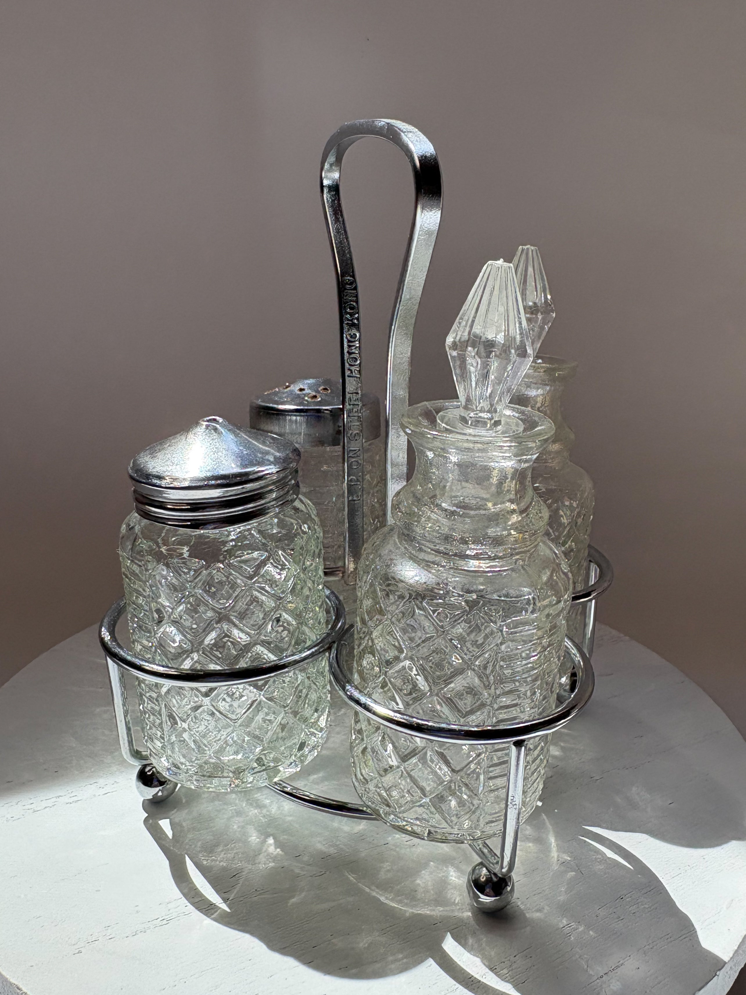 Vintage Glass Condiment Set