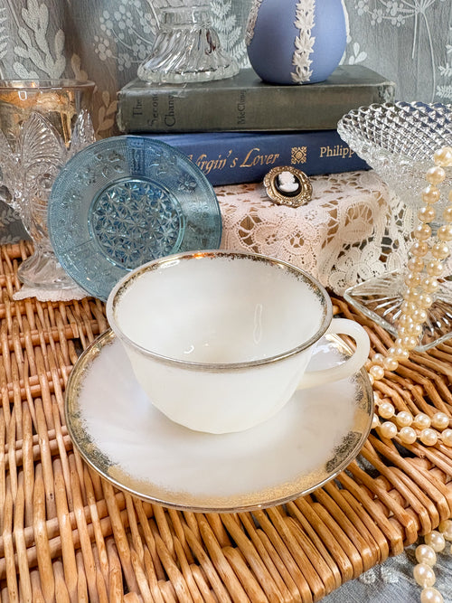 1950’s Fire King Milk Glass Tea Cup & Saucer set | Vintage Fire King by Anchor Hocking