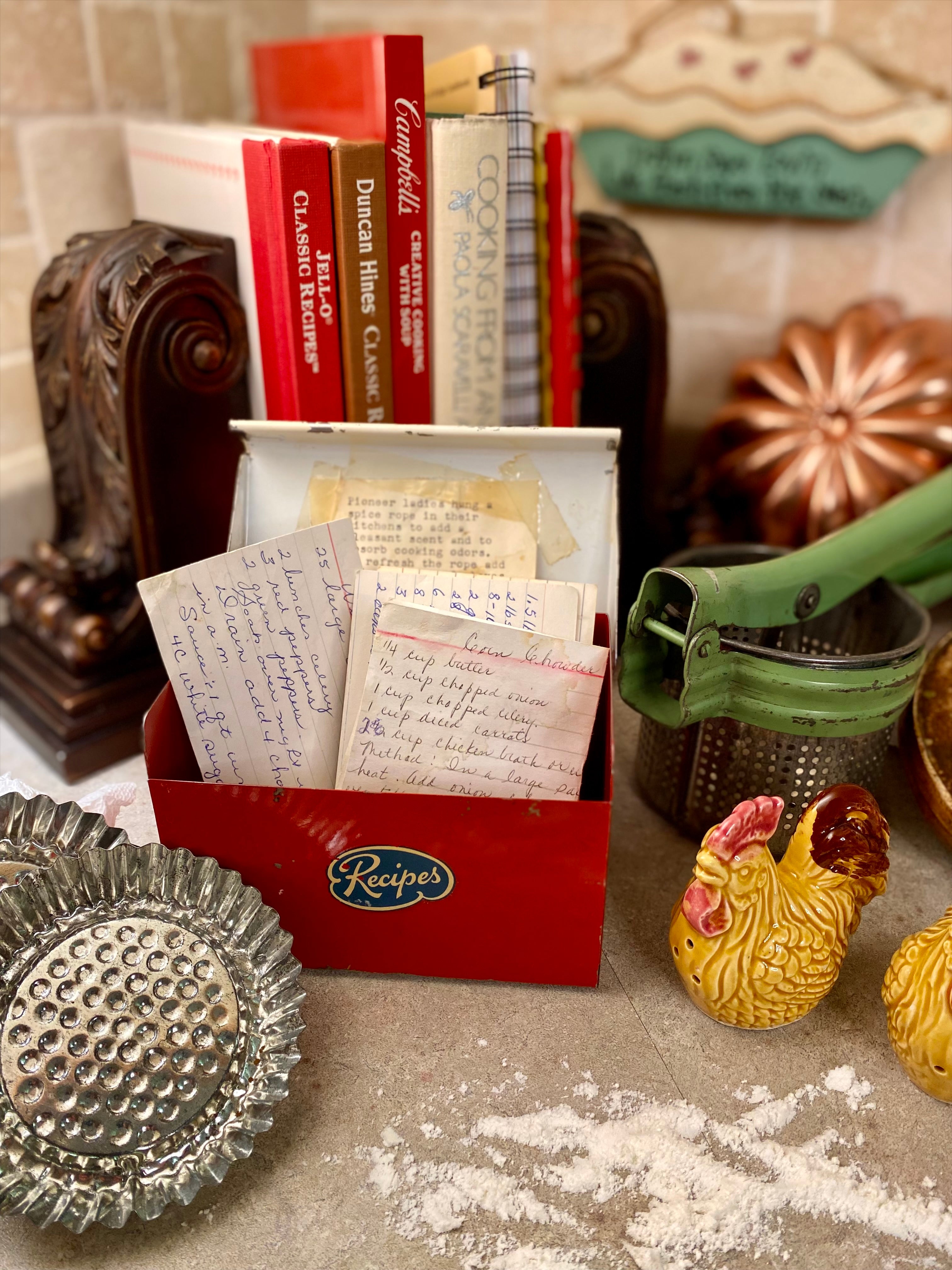 Tin Recipe Box with Grandma-style Recipes