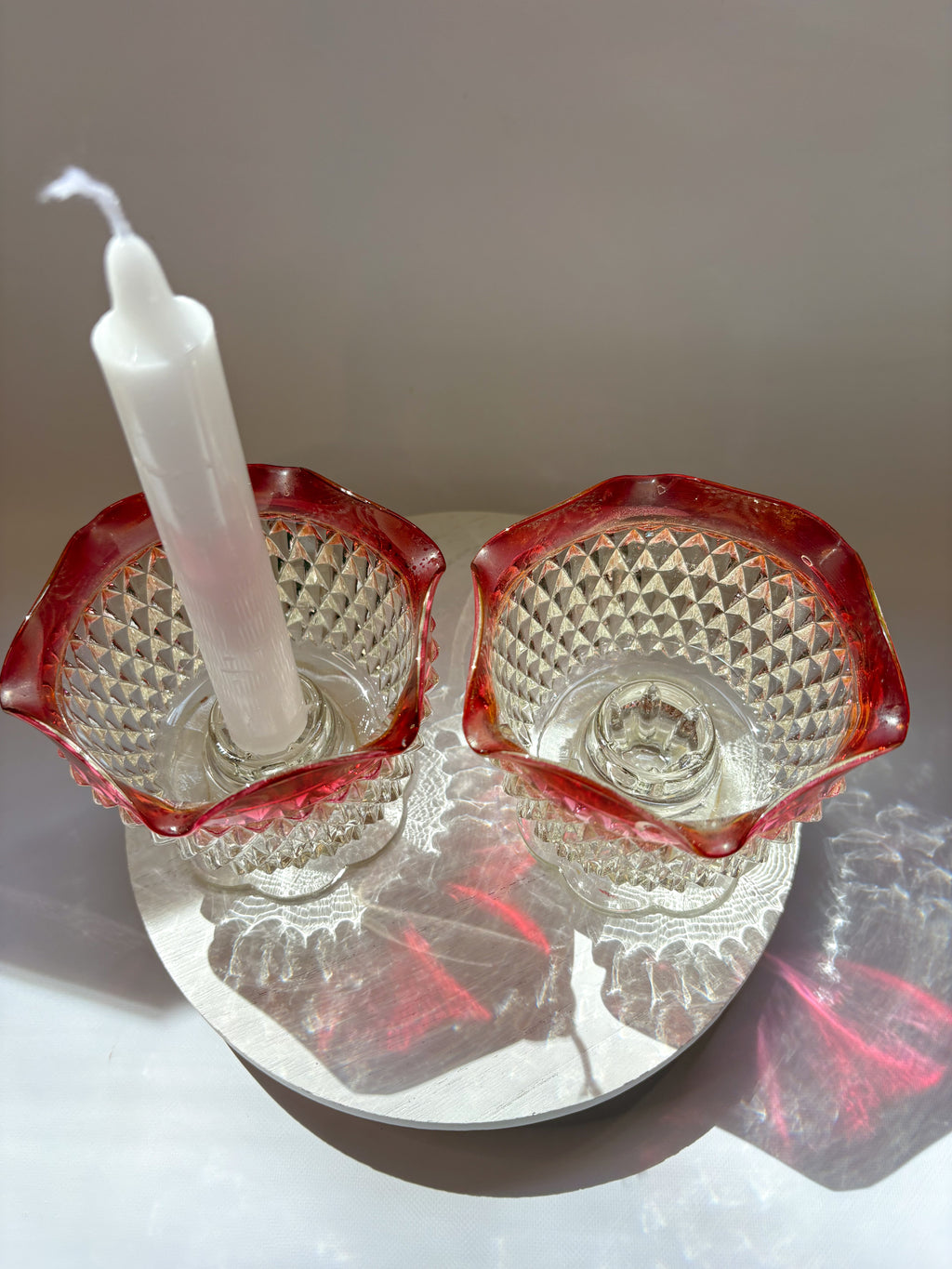 Set of Indiana Glass “Diamond Point” Candle Bowls