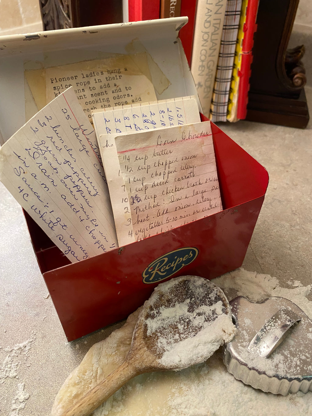 Tin Recipe Box with Grandma-style Recipes